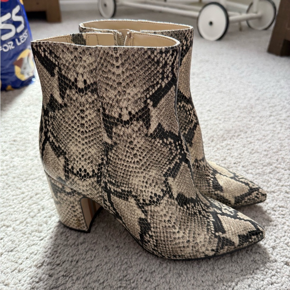 Sam Edelman Snake-Print Pointed Toe Ankle Boots - Beige & Black